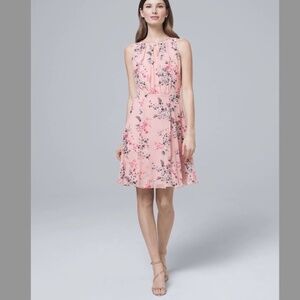 White House Black Market sleeveless pink floral midi dress Size 10